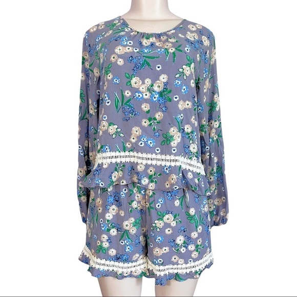 Evelyn Boho Floral Romper Blue  + Floral SZ L - Picture 1 of 14